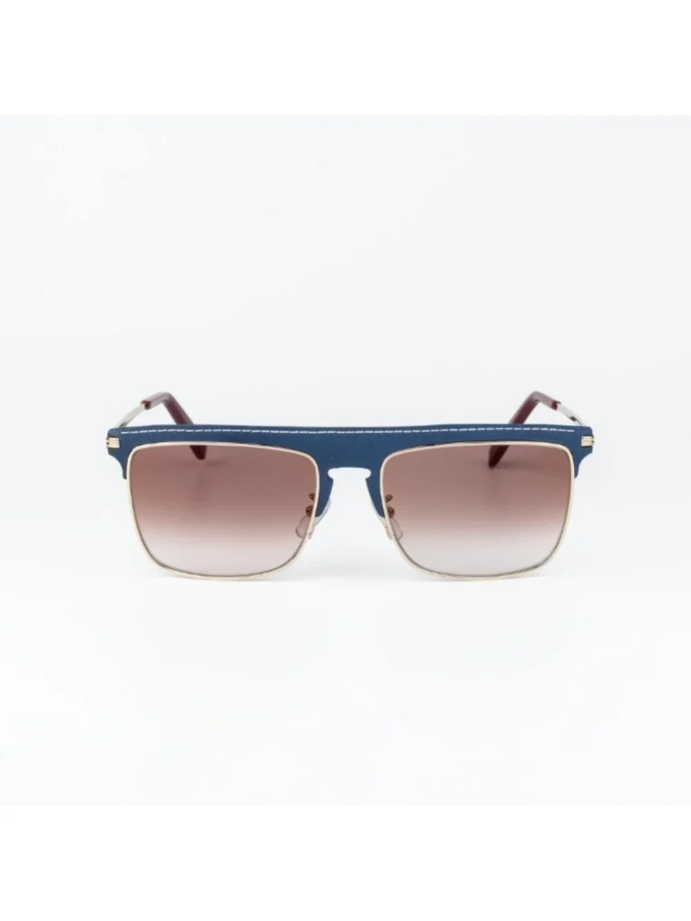 Loewe Men Sunglasses Gold Blue Leather Brown Gradient Square LW40006U 33G NEW